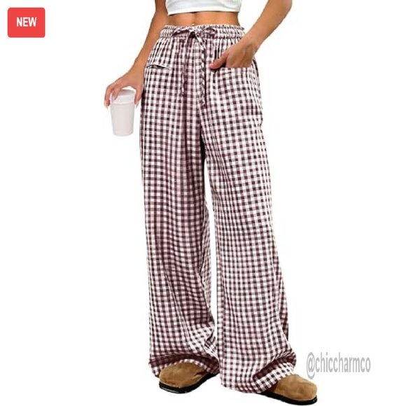 Wide Leg Lounge Pants with Pockets Drawstring Waist 100% Rayon - Picture 2 of 8